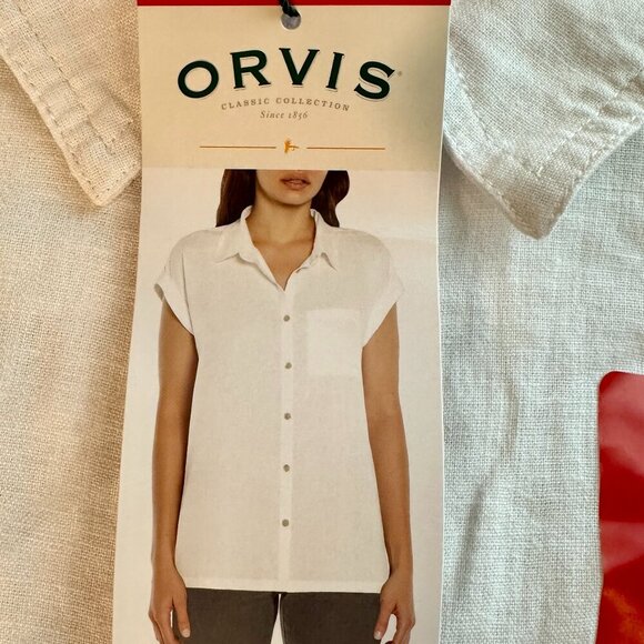 New Orvis Women's Linen Blend Top Size M White Button Up Cottagecore Feminine - Picture 4 of 15
